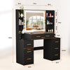 Black Dressing Table Drawers Mirror Stool Set Makeup Desk Vanity Table Bedroom