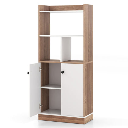140cm Tall Bookshelf Freestanding Display Unit with 2 Doors & Open Shelves