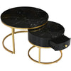 Round Nesting Coffee Table Stacking Side Tables Set with Storage Drawer Black