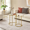 Round Nesting Side Table End Table with Metal Frame and Glass Top, Mustard Gold