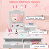 2-in-1 Kids Vanity Set Children Wooden Dressing Table & Stool w/ Mirror
