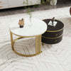 Round Nesting Coffee Table Set of 2 Stacking End Side Table With Storage Drawers