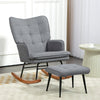 Rocking Chair and Ottoman Set Fabric Wingback Armchair for Living Room Grey