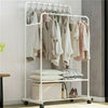 Rolling Clothes Garment Rack Double Pole Hanging Rail On Wheels w/ Shelf
