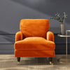 Orange Velvet Armchair with Saddle Arms Wood Legs Foam Filled Traditional