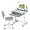 Childrens Desk & Chair Set Height Adjustable Student Study Table W/Lamp-Grey