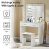White Dressing Table with LED Lights Mirror 2 Drawers Stool Vanity Make up Desk
