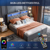 Modern Double Single Metal Bed Frame Upholstered Headboard with LED Lights Grey