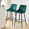 2Pcs Green Bar Stools Velvet Breakfast Pub Chair Kitchen Shape V Design
