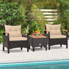 3-Piece Patio Rattan Furniture Set Garden Table and Chairs W/ Cushion