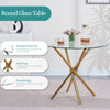 4x Grey Faux Leather Dining Chairs&Round Tempered Glass Golden Legs Dining Table