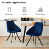 2Pcs Blue Dining Chairs Velvet Padded Seat Dining Room Chair Modern Metal Legs