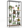 6-Tier Tall Plant Stand Display Rack Metal Plant Shelf w/10 Hanging Hooks Brown