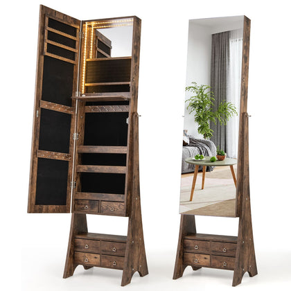 3-color LED Lighted Jewelry Organizer Armoire w/ Full-Length Mirror-White