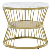 Nesting Coffee Table Set of 2 Marble Effect Side End Table for Living Room White