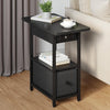 Narrow Side Table with USB Ports & Storage, Nightstand for Bedroom, Black