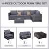 Grey Rattan Garden Sofa Set Outdoor 4 Piece Furniture with Cushions And Table