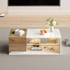 Coffee Table With Open Storage, High Gloss With Glass Shelves and LED, White