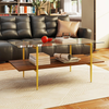 Coffee Table 2 Tier Tempered Glass Top Metal Frame Storage Shelf Living Room