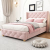 Luxury Upholstered Single Bed with Slatted Frame & Elegant Headboard Button Pink