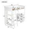 Single Pine Wood Loft Bed Frame High Sleeper Bunk Bed Cabin Bed with Study Desk