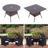 Rattan Tempered Glass Garden Tea Table Outdoor Patio Bistro W/ Umbrella Hole