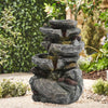 Solar Power Outdoor Water Feature Fountain 4Tier Rock Cascading Ornament w/Light