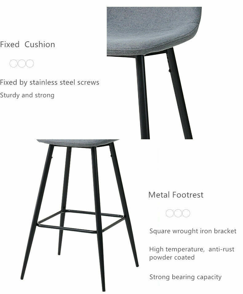 2X Bar Stools Fabric/Faux Leather Pub Chairs Breakfast Kitchen Metal Leg Modern