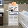 4 Tier Bathroom Storage Cabinet 2 Door Cupboard Free Standing Rack Unit White