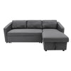 Modern Linen Corner Sofa Bed with Storag 3 Seater Pull Out Sofa Bed Dark Grey