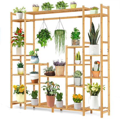 9-Tier Bamboo Plant Holder Stand Plant Shelf Storage Organizer Display Rack