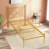 3FT Single Metal Bed Frame Heavy-duty Slatted Platform Bed w/Headboard-Golden