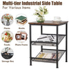 3-Tier Industrial Side Table Nightstand Storage Organiser W/ Adjustable Shelves