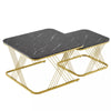 Set of 2 Fuax Marble Nesting Coffee Table Square Side End Tables with Metal Legs