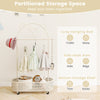 Portable Mobile Clothes Hanging Rod Kids Clothes Rack w/ Basket-White