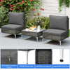 3 Pieces PE Rattan Conversation Set Patio Furniture Set Grey