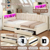 Day Bed 3ft Upholstered Single Bed Frame with Storage Drawers & LED Lights Beige