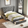 Single Upholstered Platform Bed Frame 90x190 with Drawers Storage and Headboard