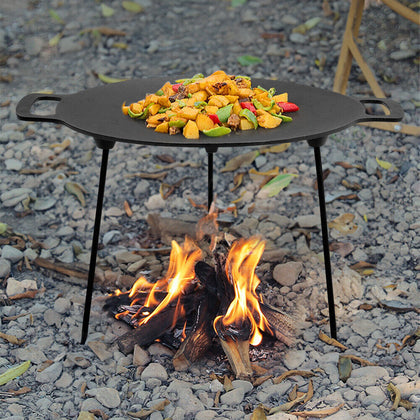 55cm Cast Iron Plate Large Cooking Grill Griddle Non-Stick Campfire Grilling Pan