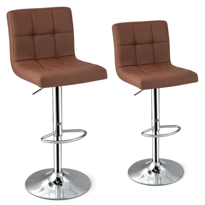 2Pcs Bar Stool PU Leather Bar Chairs Adjustable Kitchen Dining Stools w/Footrest
