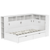 White Single Bed with Trundle Bed Storage Drawers Dust-proof Cabinet Shelves