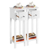 Slim Bedside Tables Set of 2PCs, White Tall Nightstands with Drawer & Shelf Home