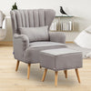 Linen Fabric Wingback Armchair Scallop Back Lounge Sofa w/Footstool &Cushion Set
