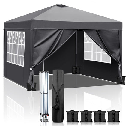 3x3M Pop Up Gazebo Marquee Outdoor Garden Party Tent Canopy w/Side&Vent&Sandbag