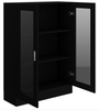 Cabinet Cupboard Black Wooden Bookcase Display Storage Unit Glass Doors Shelving