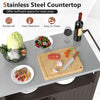 Movable Prep Table Outdoor Grill Cart w/ Shelves-Brown