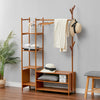 Heavy Duty Bamboo Clothes Rail Rack Garment Hanging Stand Corner Open Wardrobe