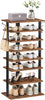 Tall Narrow Wooden Shoe Rack 8-Tier Storage Organizer with Hooks Industrial