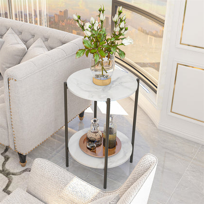 Large 2 Tier Gloss Finish Side Table with Shelf Bedroom Coffee Tea End Table