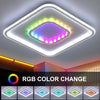Modern Chandelier LED Lamp White Frame Ceiling Light With RGB Mode Square Olbuvr
